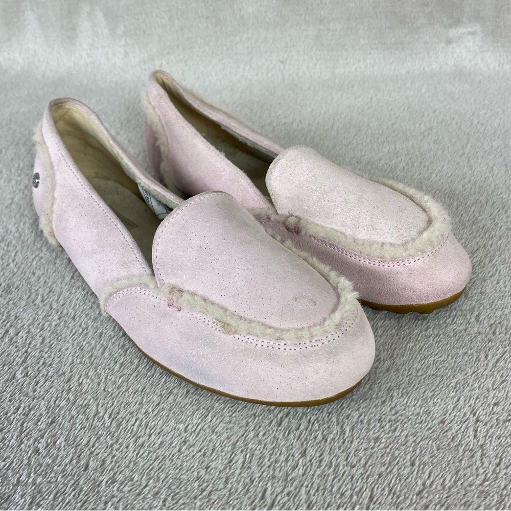 UGG Hailey Sparkle Girls Slippers Flats Size 4 Pink Sheepskin Suede Slip On